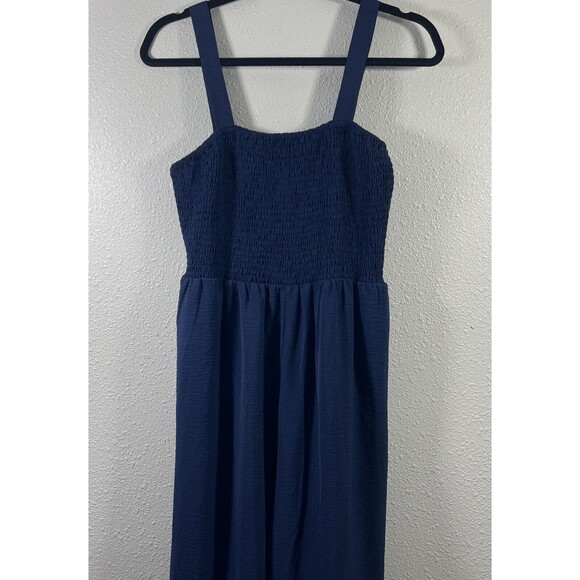 Wide Leg Jumpsuit Overall Strap Solid Blue Pant Jumper Size Large - Picture 4 of 14